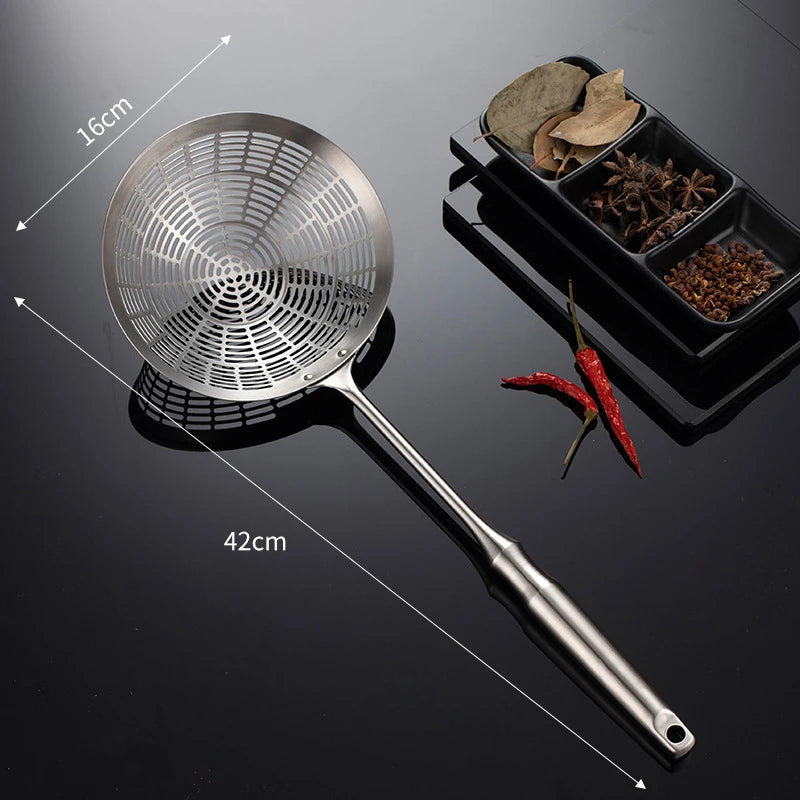 3 Sizes Round 304 Stainless Steel Strainer Set – Long Handle Kitchen Sieves for Hot Pot, Oil Filter & Cooking Tools