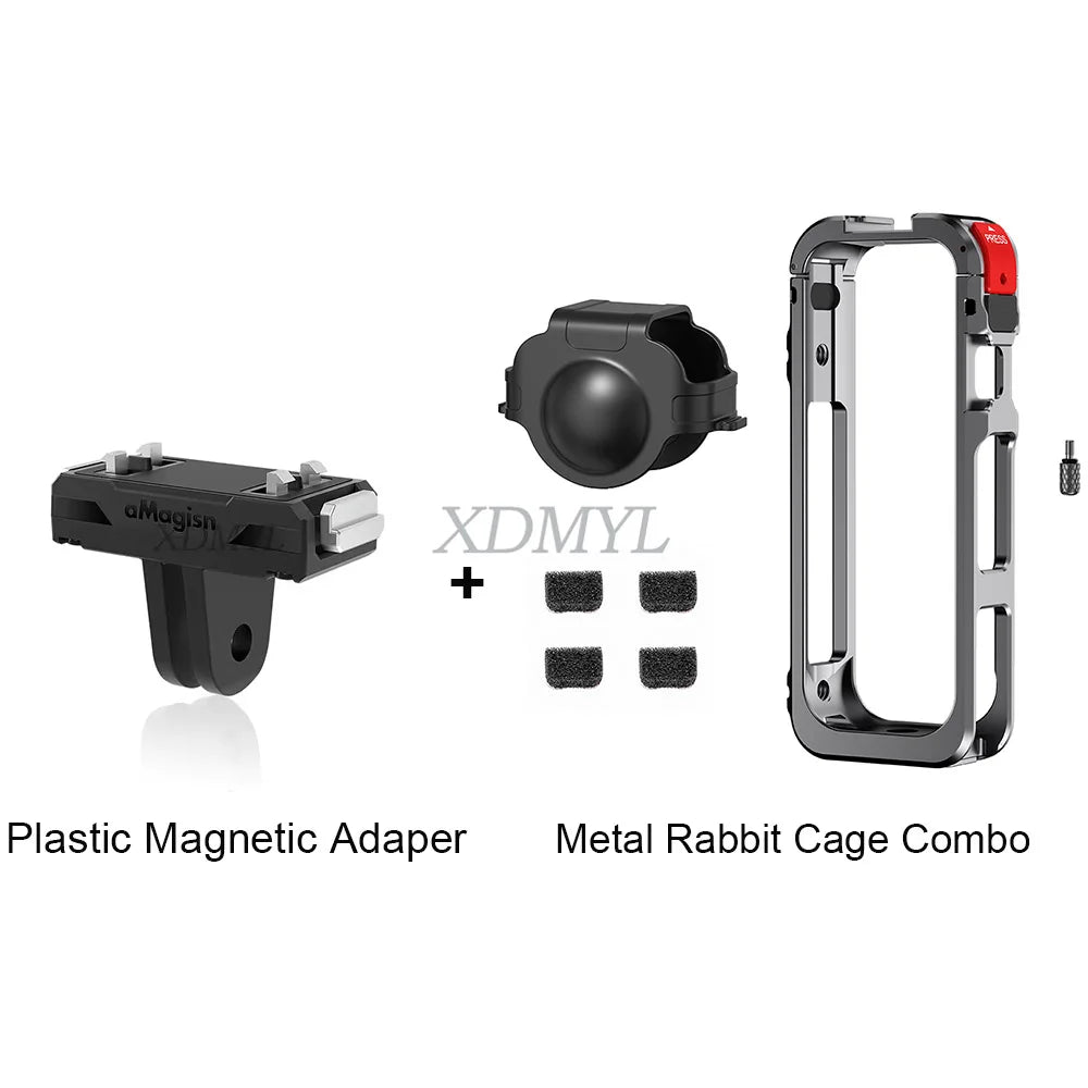Aluminum Alloy Protective Cage for Insta360 X5 β Camera Frame with Silicone Lens Cover & 1/4" Cold Shoe
