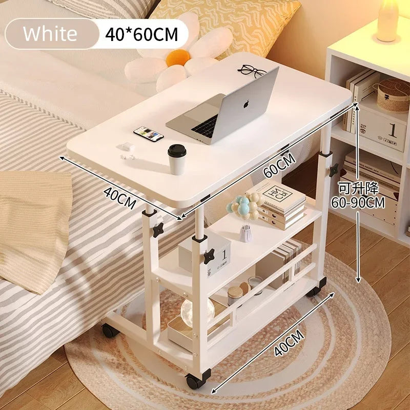 Adjustable Laptop Desk with Wheels - Portable Mobile Computer Table for Bedroom, Office & Study