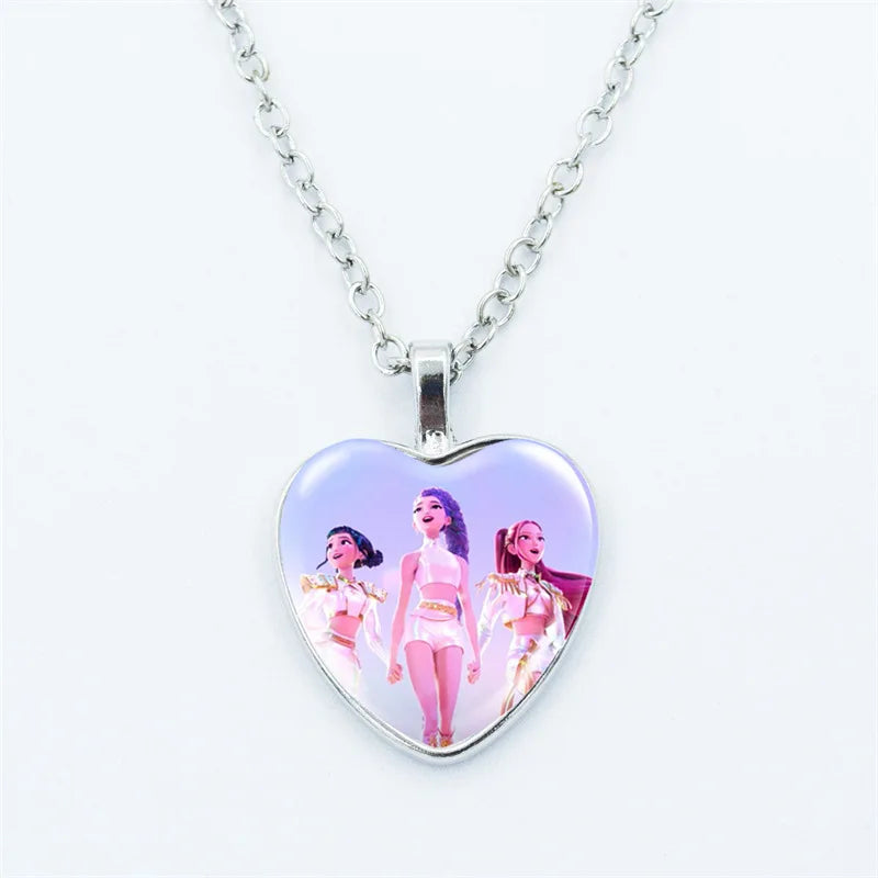 2025 KPop Demon Hunters Necklace & Bracelet Set – Kawaii Anime Jewelry for Girls, Cosplay Pendant Accessories