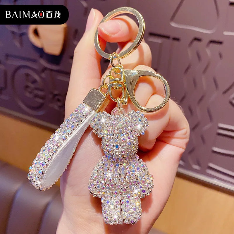 Cute Rhinestone Bear Tassel Keychain — Couple Bag & Car Key Ring Pendant for Girls/Students