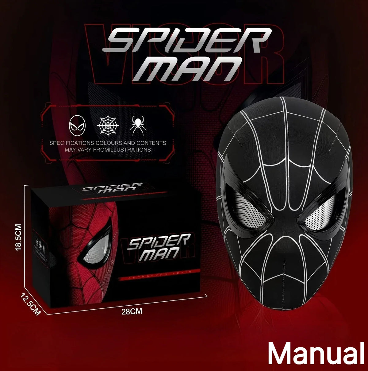 Miles Spider-Man 1:1 Electronic Mask - Moving Glowing Eyes with Ring Control for Cosplay & Collectors