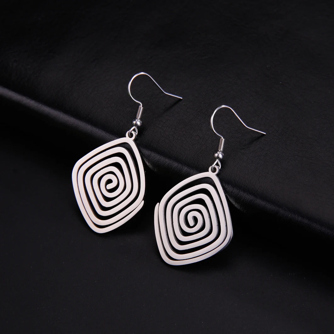 Skyrim Irregular Spiral Swirl Drop Earrings β Gold Stainless Steel Geometric Earrings for Women Trend Jewelry Gift