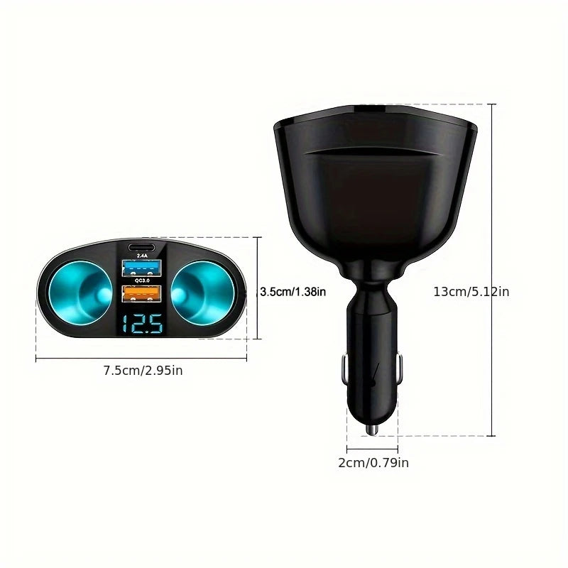 Dual-Port Car Charger Adapter – Digital Display, Simultaneous Charging for Multiple Devices