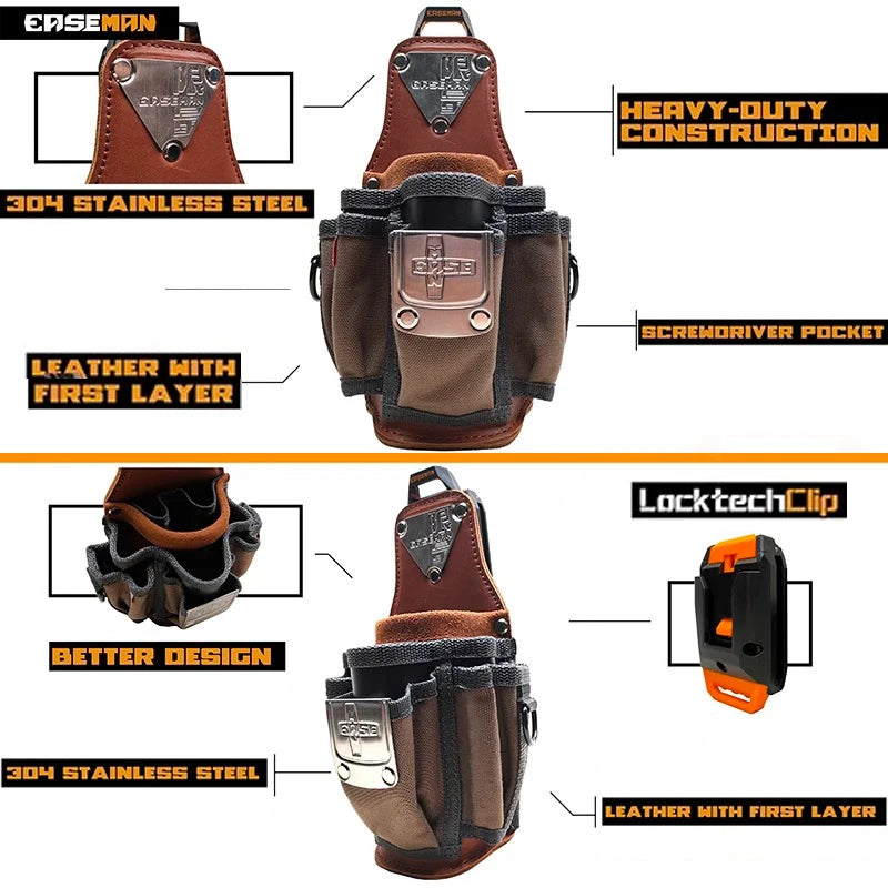 EASEMAN Leather Tool Waist Bag - Professional Organizer with Quick-Hanging Hook & Storage Pockets