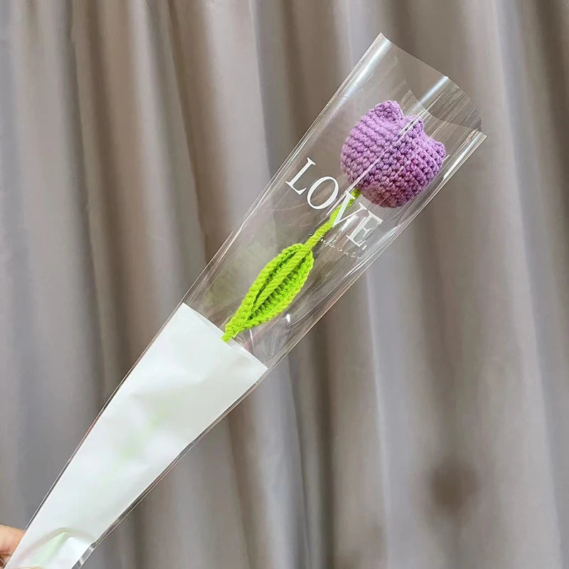 Tulip & Sunflower Knitting Flower Bouquet β Handcrafted Crochet Carnations, DIY Handmade Fake Flowers for Decor