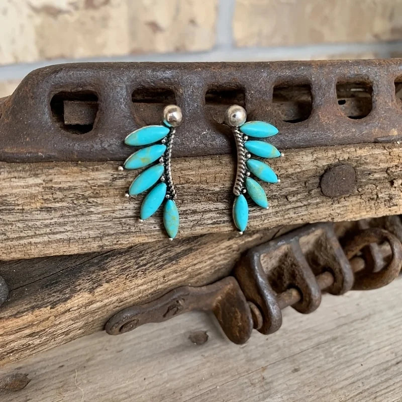 Vintage Tribal Gemstone Earrings - Women's Ethnic Style Rose Red Blue Fashion Jewelry Gift