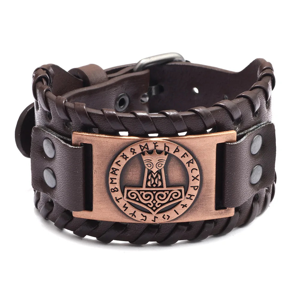 Trendy Viking Bracelet – Nordic Rune Compass & God Bird Charm Leather Woven Jewelry for Men, Fashion Accessory & Party Gift