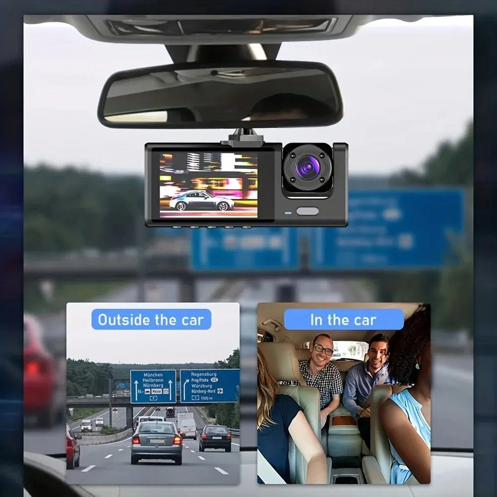 1080P Dual Camera Dash Cam - Front and Interior Car DVR with IR Night Vision, Loop Recording and Wide Angle Lens