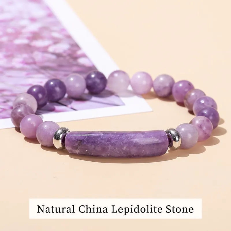 JD Natural Stone Tiger Eye & Amethyst Rectangle Bar Charm Bracelet β Healing Crystal Rough Chakra Jewelry for Men & Women Elastic Wrist Band