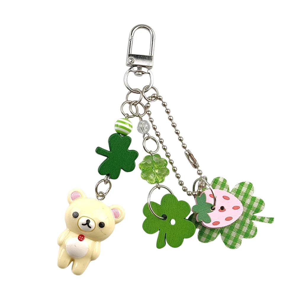 Cute Bell Bear Phone Charm - Y2K Handmade Strawberry Beaded Keychain & Matching Couple Gift Accessory