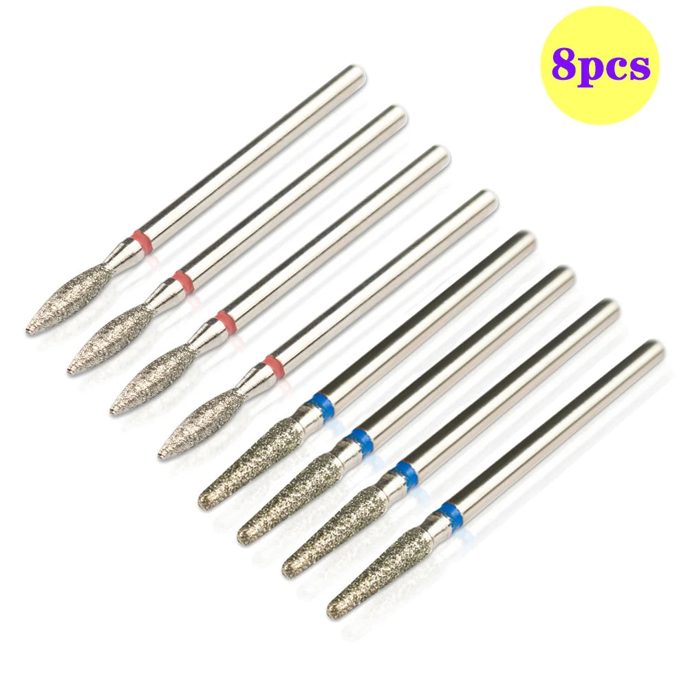 8pcs Diamond Nail Drill Bit Set - Rotary Electric Milling Cutters for Pedicure, Manicure, Cuticle Burr & Nail Tools Accessories