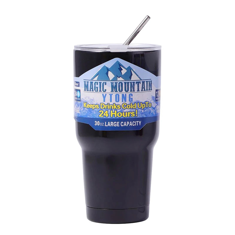 Magic Stainless Steel Thermos Cup with Straw – Vacuum Insulated Ice Coffee Travel Bottle for Car, Outdoor & Mountain Use