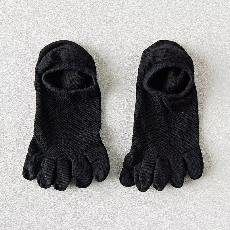 Men & Women Five-Finger Toe Socks – Breathable Mesh No-Show Ankle Sports Socks, Sweat-Absorbing Cotton Short Boat Socks