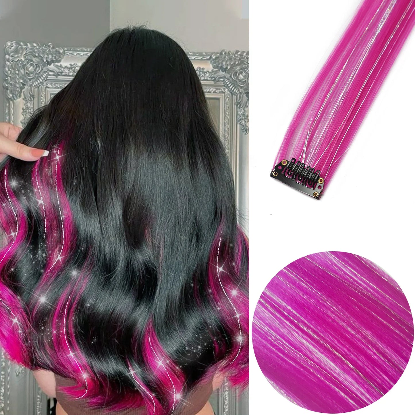 22-Inch Colored Clip-In Hair Extensions β 6pcs Straight Synthetic Party Highlight Hairpieces