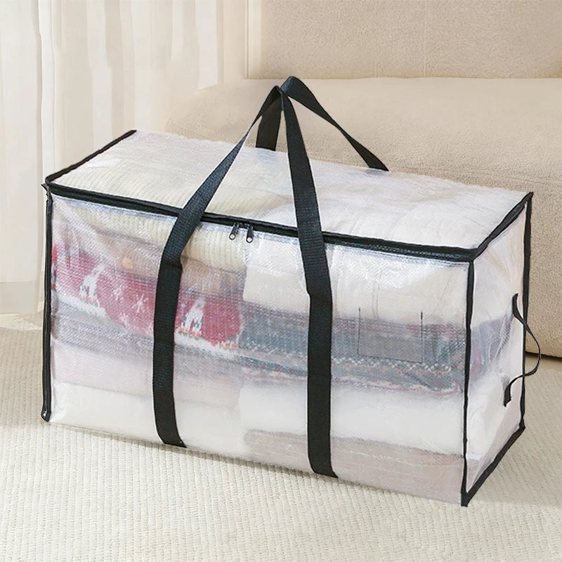Large Capacity Waterproof Clothes Storage Bag – Foldable Blanket & Garment Organizer for Home, Bedroom, Closet, Transparent Storage Container