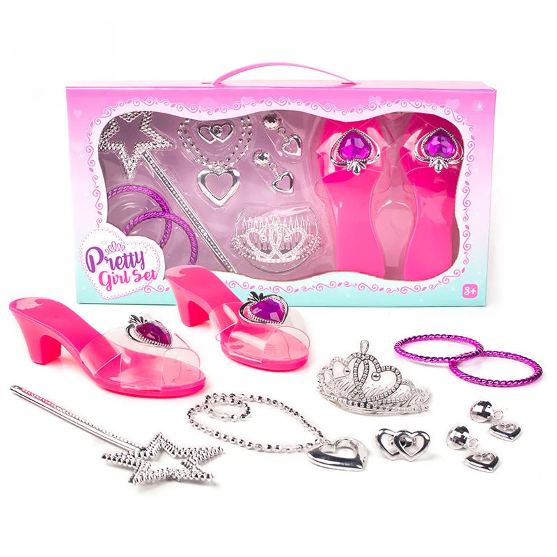 Girls Princess Jewelry Toy Set β Crystal Shoes, Necklace, Crown, Earrings & Bracelet for Role Play
