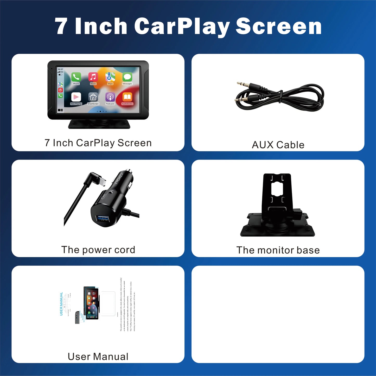 Pionrat 7" Portable CarPlay Screen - Wireless Android Auto Touchscreen with Bluetooth & Navigation