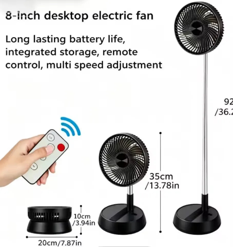 Portable Folding Fan - 6000mAh Rechargeable USB Remote Control Silent Floor Standing Fan