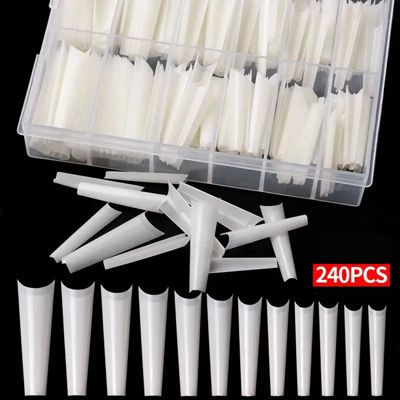 240 Clear Nail Tips β Coffin Shape Fake Toenail and Acrylic Nails, Half Cover Artificial Nail Set with Storage Box