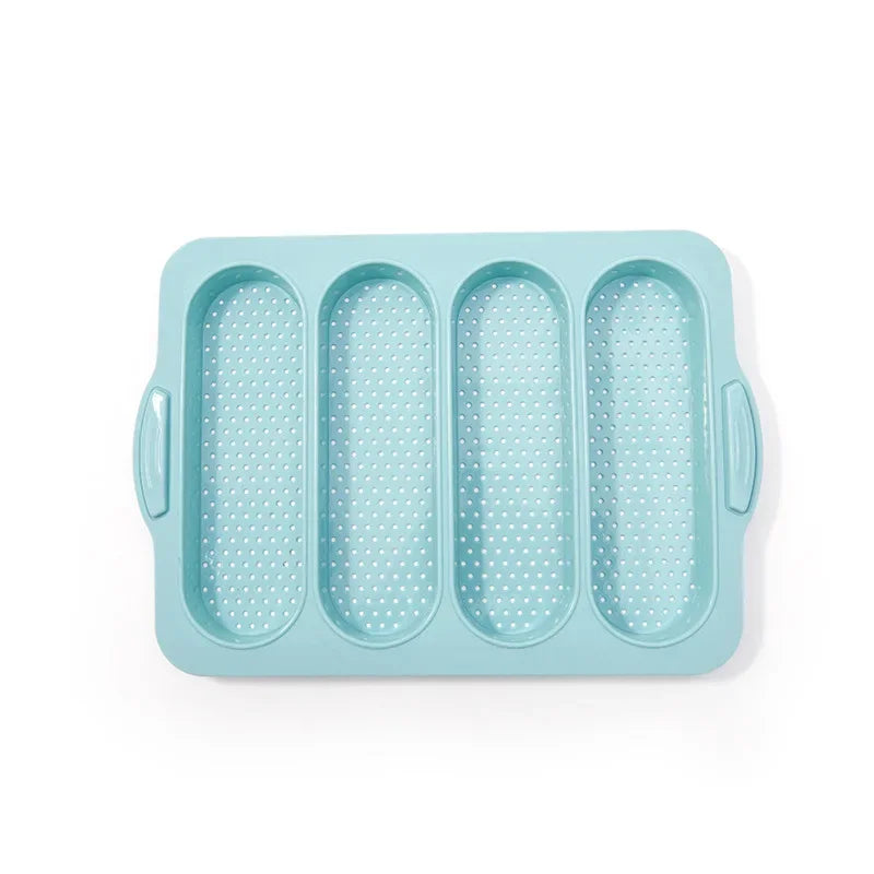 Food-Grade Silicone 4-Grid Bread Mold – Two-Color Rectangular Baking Pan for French Cakes, High-Temperature Resistant