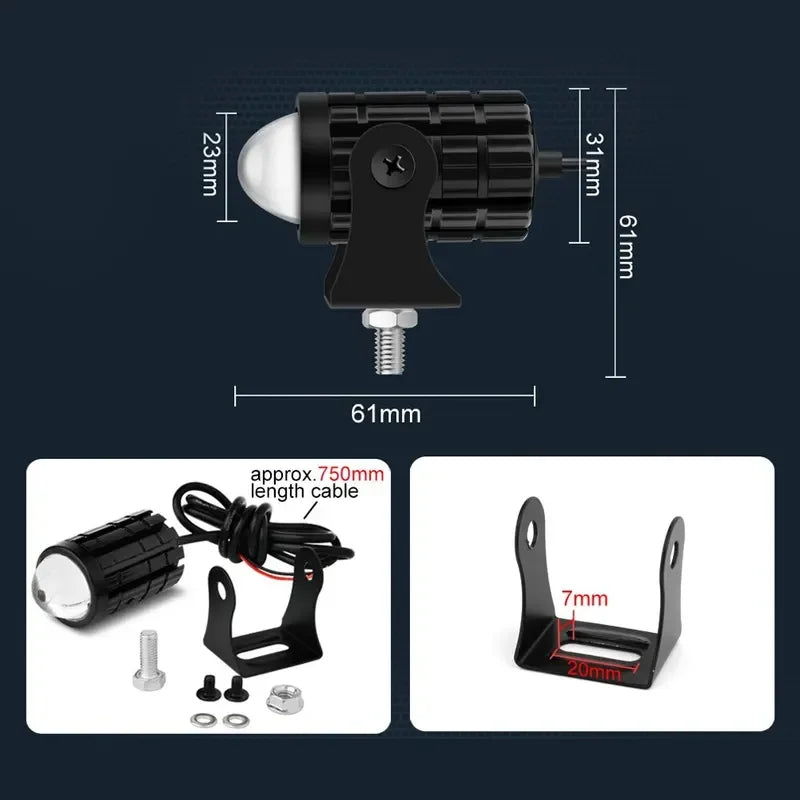 LED Motorcycle Spotlight With Switch - Super Bright Projector Headlight Fisheye Lens Moto Fog Lamp Driving Light
