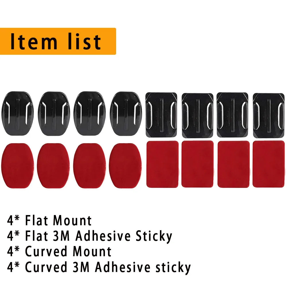 Helmet Adhesive Mount Kit for GoPro, Insta360, DJI β Flat & Curved Mounts with Adjustable Pivot Arm