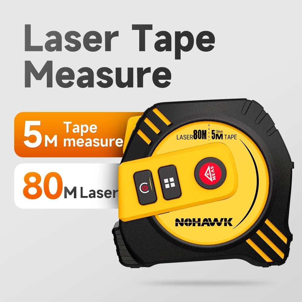 Nohawk 40M/80M Laser Tape Measure – USB Rechargeable Digital Distance Meter with Steel Tape for Precision Measuring Tool