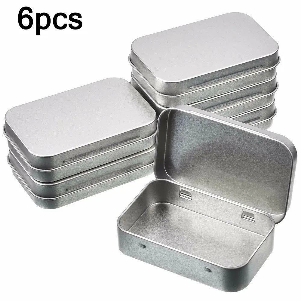6PCS Mini Metal Storage Boxes — Tin-Plated Slide Cover for Jewelry, Pills, Cosmetics, and Portable Organizer