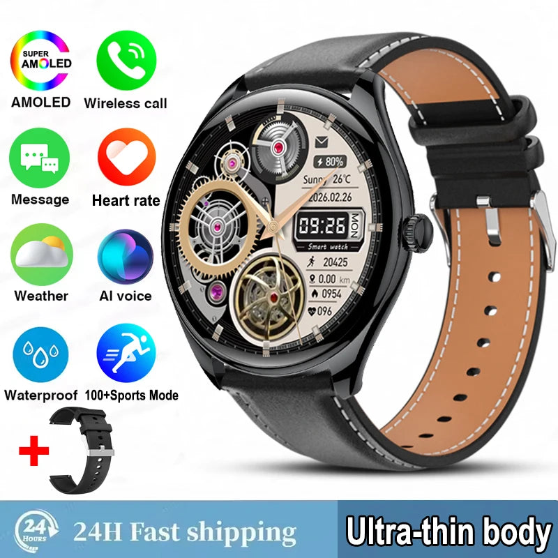 Ultra-Thin AMOLED Smartwatch for Men - 3D Display, Fitness Tracking, Heart Rate, Bluetooth Calls & Waterproof Design