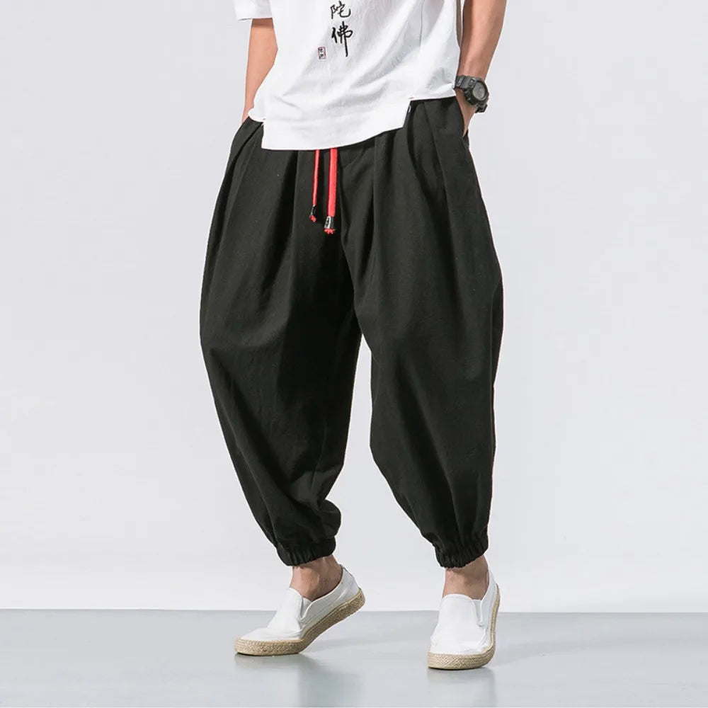 Men’s Oversized Harem Pants – Loose Chinese Style Cotton Linen Sweatpants Joggers, High-Quality Casual Trousers