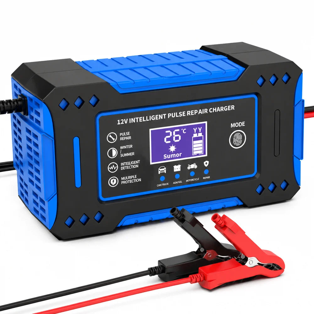 12V 6A Smart Battery Charger - LCD Display Lead-Acid Car and Motorcycle Battery Maintainer