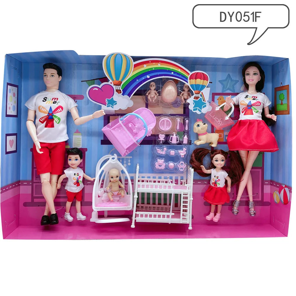 Doll Accessories Family Set – Baby, Pregnant Mom & Father Dolls for Christmas & Birthday Toy Gifts, No Color Box