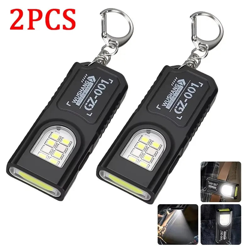 USB Rechargeable Keychain Flashlight - Mini COB Work Light for Camping, Walking & Everyday Carry