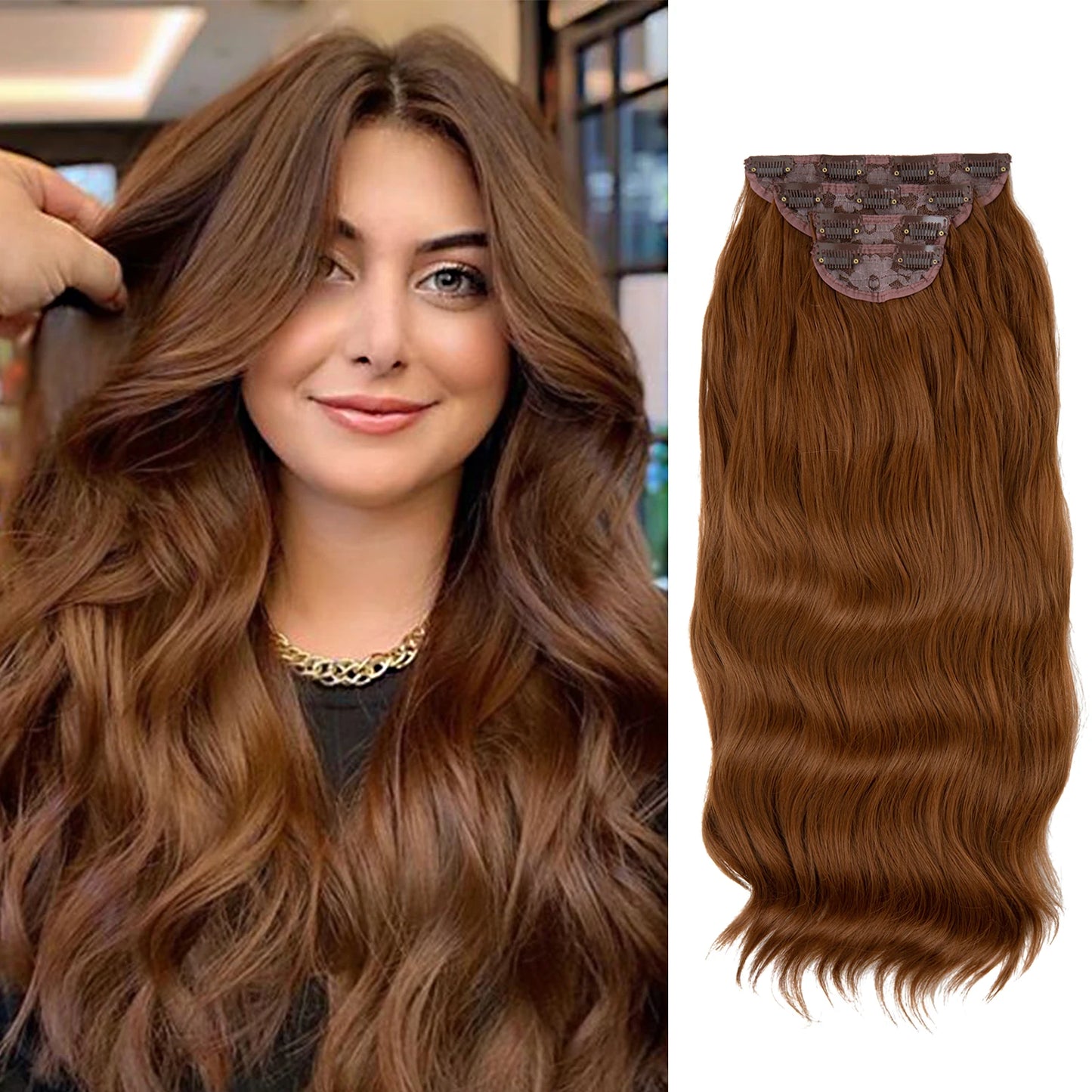 SARLA Synthetic Long Wavy Clip-In Hair Extensions 22" Thick Hairpiece for Women β Brown, Blonde, Black