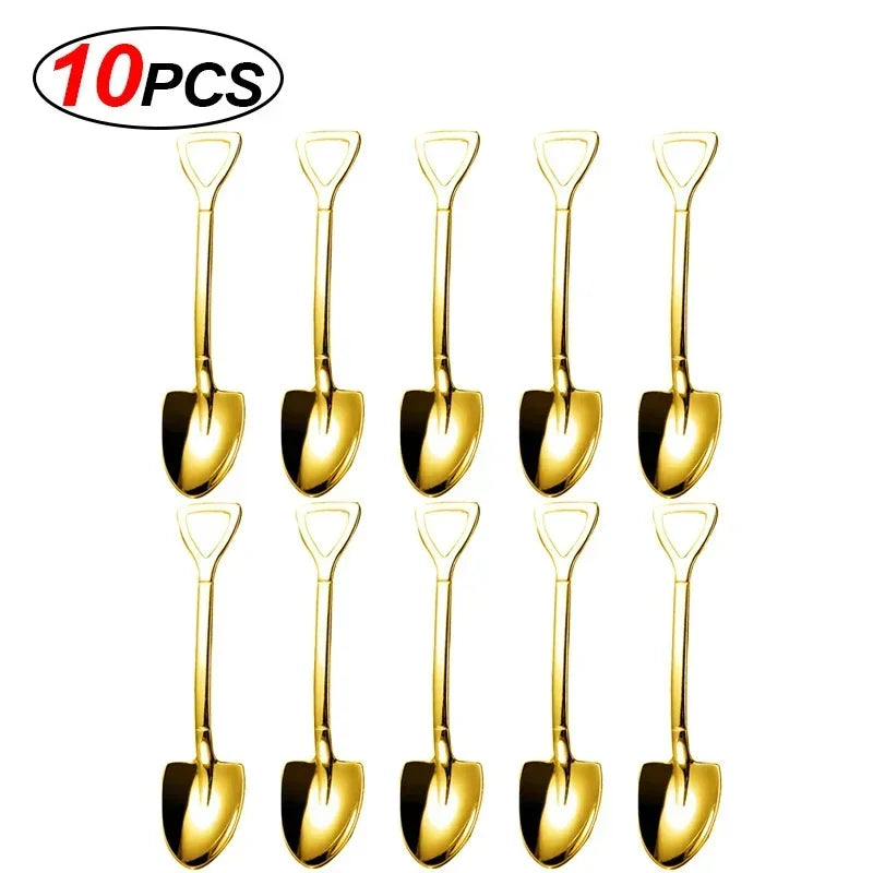 20/2x Stainless Steel Mini Shovel Spoons - Gold and Silver Coffee, Tea, Dessert, Ice Cream Scoops - Kitchen Tableware Set