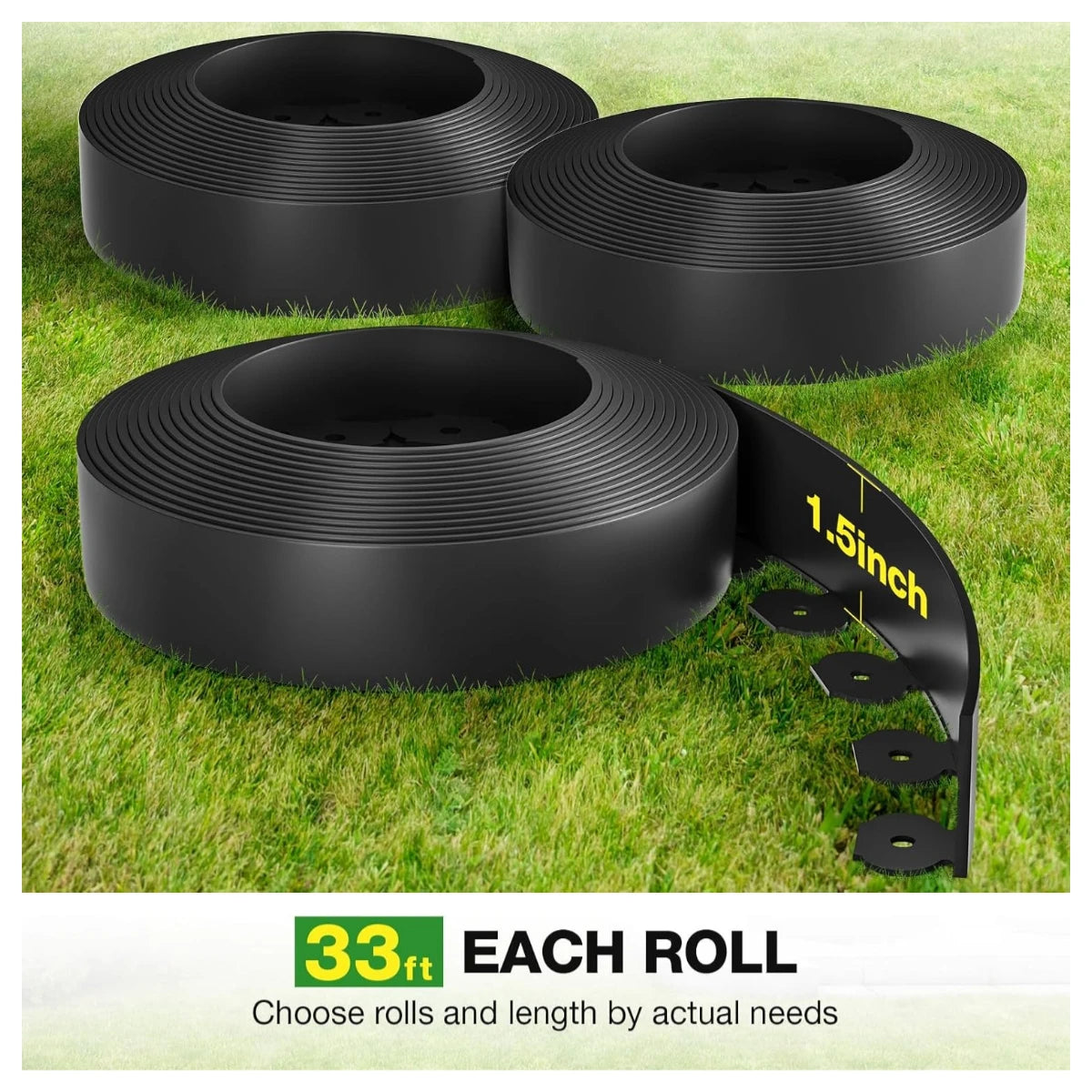 No-Dig Landscape Edging Kit - 33-100FT Plastic Garden Border with Anchoring Spikes