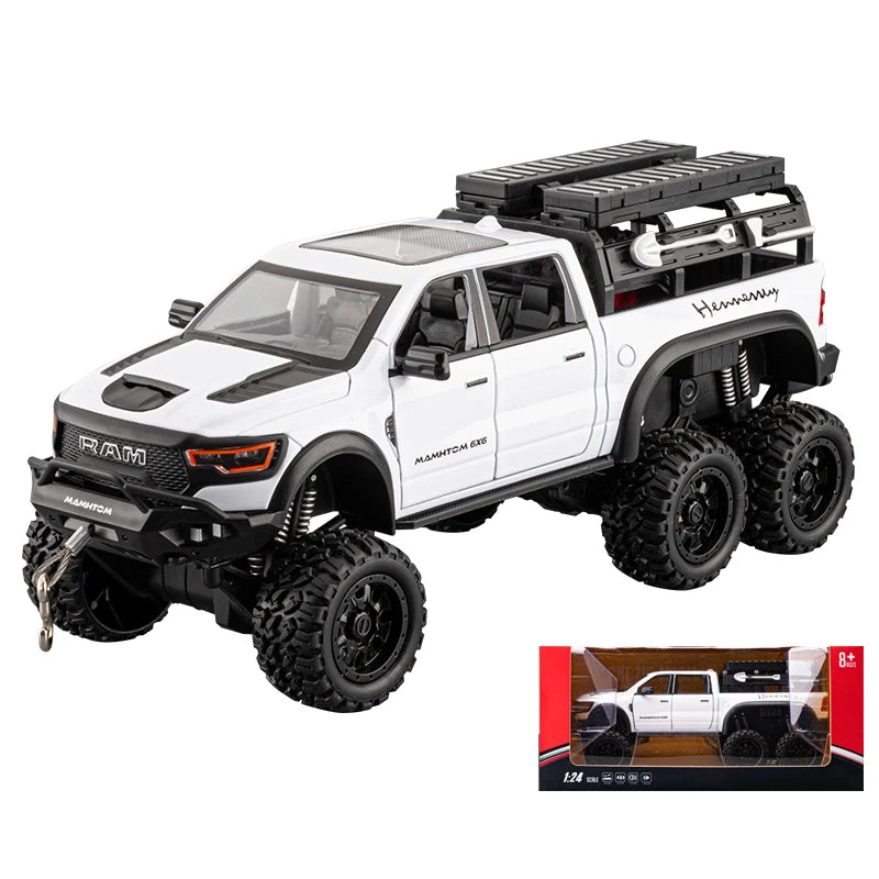 1:24 Dodge Mammoth RAM 1000 TRX 6x6 Diecast Model β Metal Alloy Pickup Toy Car with Lights for Kids & Collectors