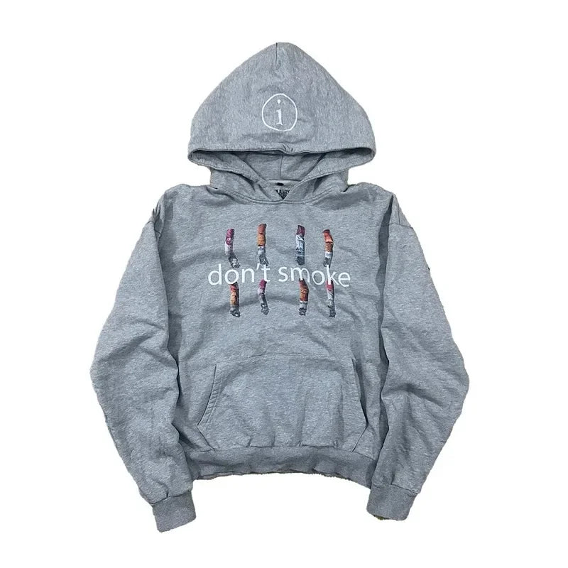 Y2K Gray Sports Hoodie β Retro Smoke Print Sweater, Unisex Vintage Hip Hop Streetwear Loose Jacket