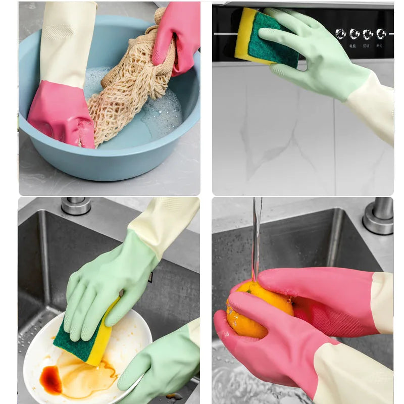 Thick Waterproof Latex Kitchen Gloves β Mint Green Rubber Cleaning Gloves for Dishwashing & Household Use