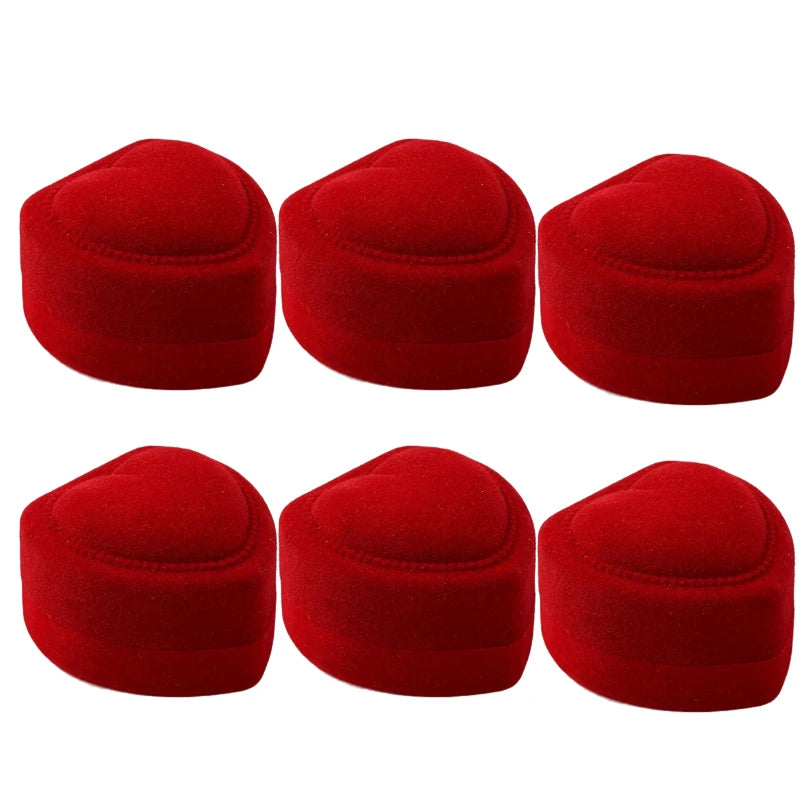 6PCS Red Velvet Heart Ring Boxes β Romantic Jewelry Display & Gift Case for Engagement, Wedding & Wholesale