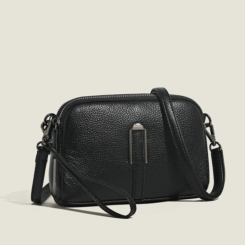 Luxury Genuine Leather Women's Crossbody Bag – Solid Color Shoulder Bag, Clutch & Messenger Purse