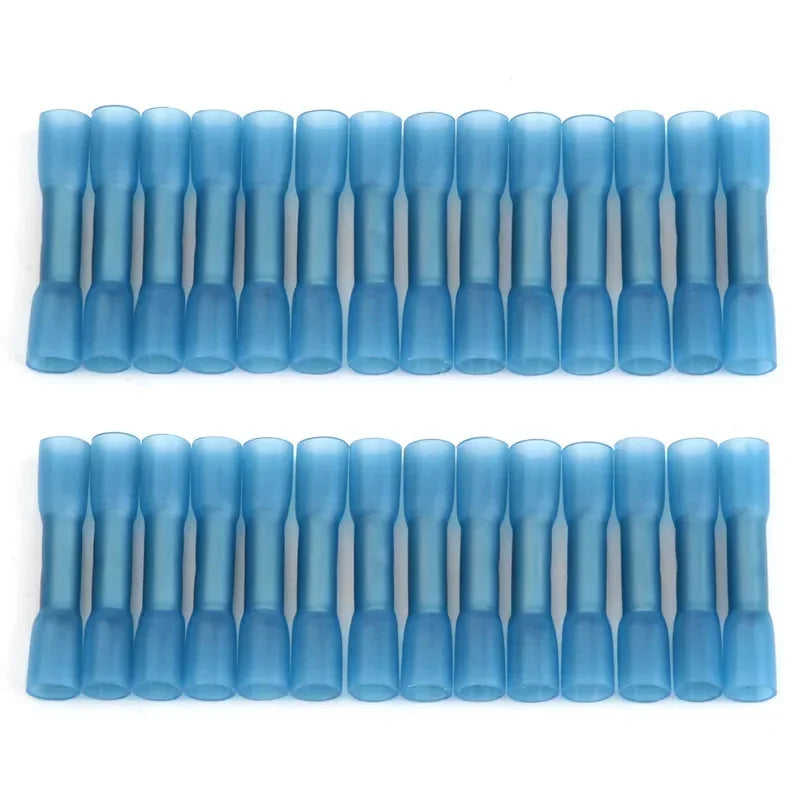 Blue Heat Shrink Butt Connectors - 25/50/100PCS Insulated Electrical Wire Crimp Terminals for 16-14 AWG Cable Repair & Splicing