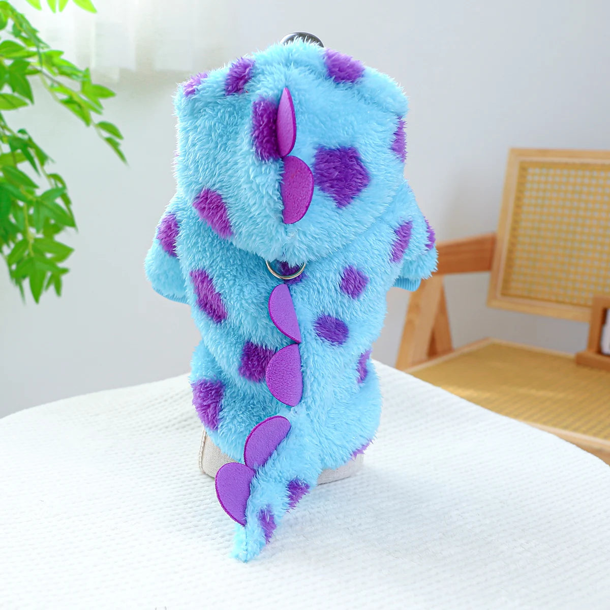 Pet Hooded Coat: Warm Blue Dinosaur Jacket for Small-Medium Dogs - Autumn/Winter Thickened Clothing with Drawstring Buckle