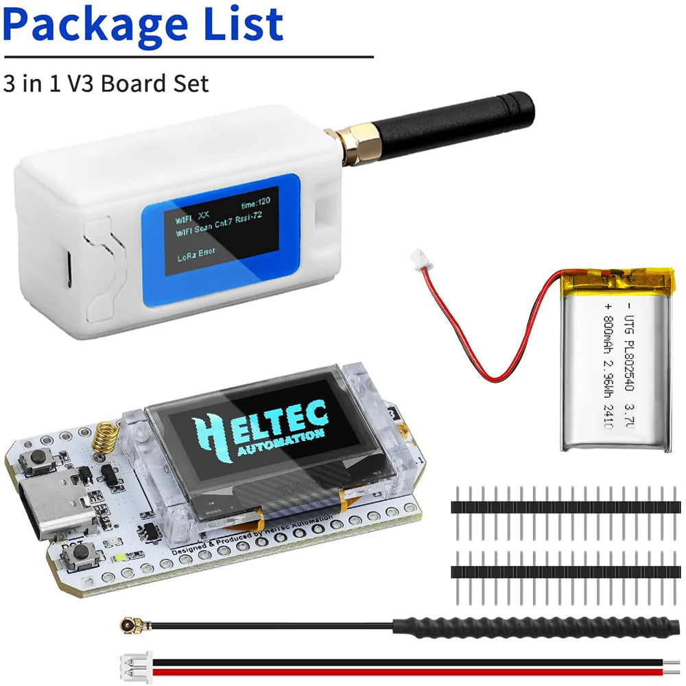 Meshtastic Heltec V3 ESP32 LoRa 32 Dev Board Kit — SX1262 Tri-Band 915MHz with OLED, USB-C, WiFi & BLE, 800mAh Battery Case for Arduino IoT