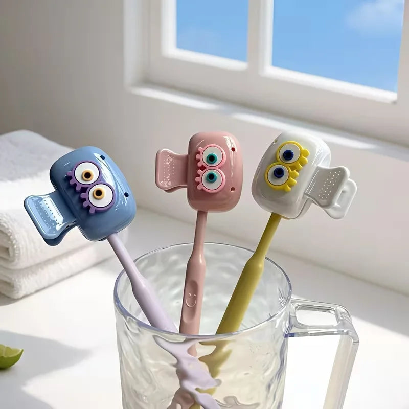 3PCS Cute Eye-Shaped Toothbrush Holders - Colorful Travel Toothbrush Covers with Dust-Proof Protection