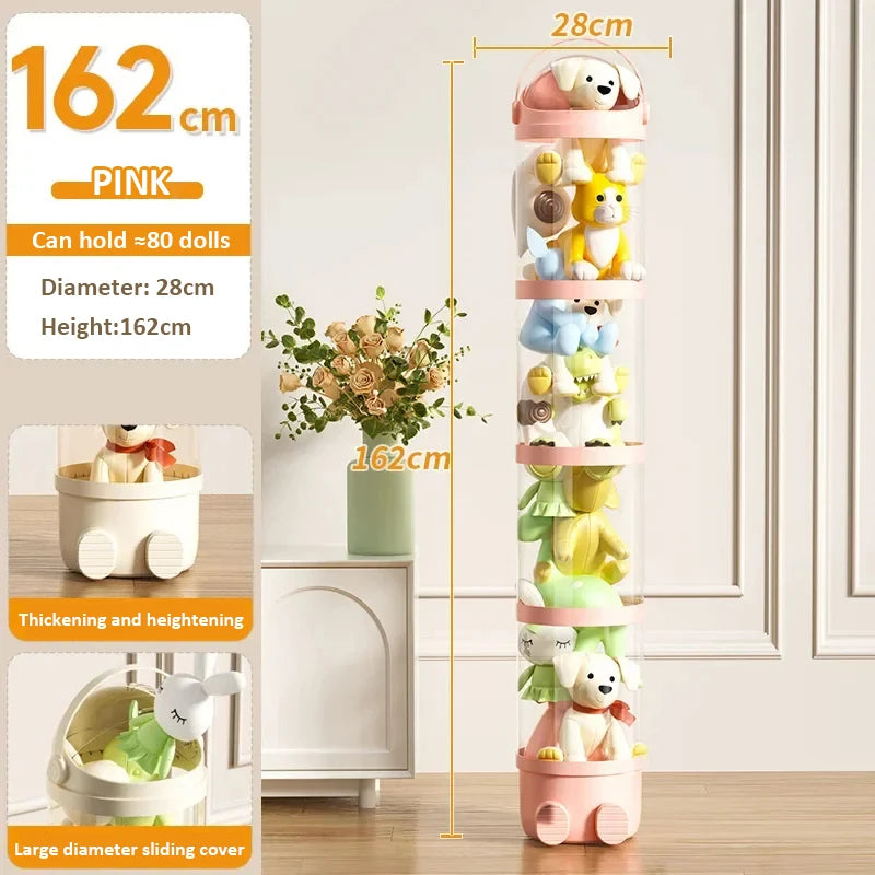 Transparent Doll Storage Box - Plush Toy Organizer Tube & Stuffed Toy Storage Barrel for Children