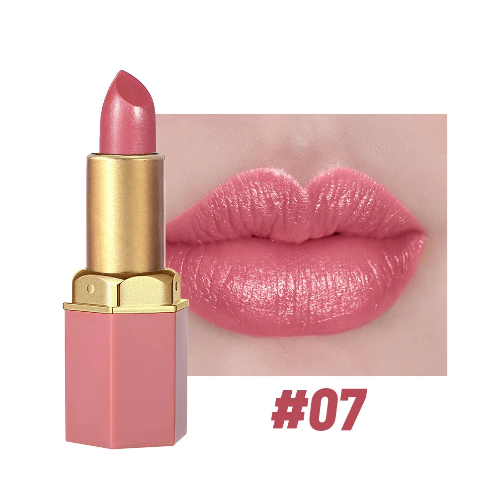 6 Colors Gold Bar Tube Lipstick – Matte, Pearlescent Glitter, Velvet Texture, Valentine's Day Gift (1PC)