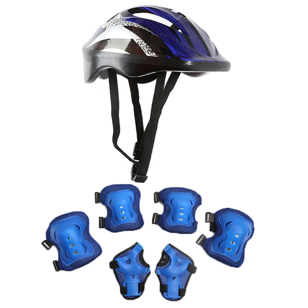 7-Piece Kids Bicycle Protective Gear Set – Helmet, Knee & Elbow Pads for Boys & Girls, Adjustable 48-55cm, Ages 5-12