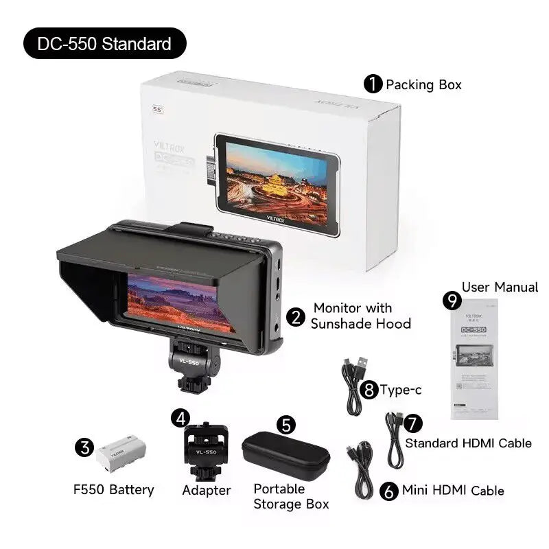 VILTROX DC-550 5.5” 4K HDMI Touch Screen Camera Monitor – 1920x1080 Full HD Studio Field Monitor with 3D LUT for Professional Video Shooting & Director Use